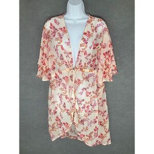 LC Lauren Conrad Kimono Floral Print Cover Up Sheer Tassels Lightweight One Size